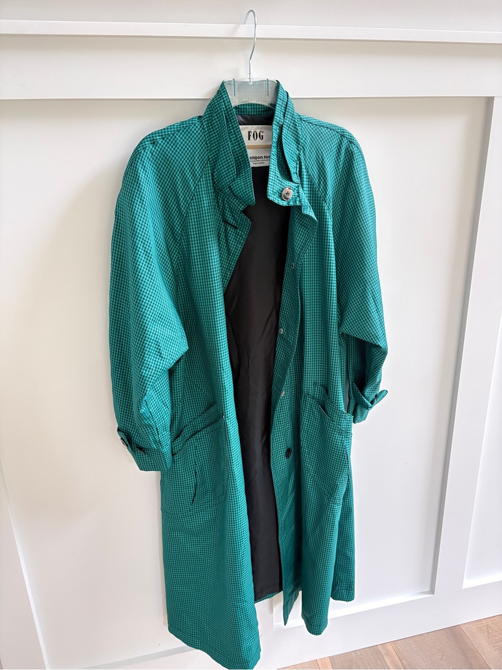 London Fog Trench  Coat with Teal Check Trim